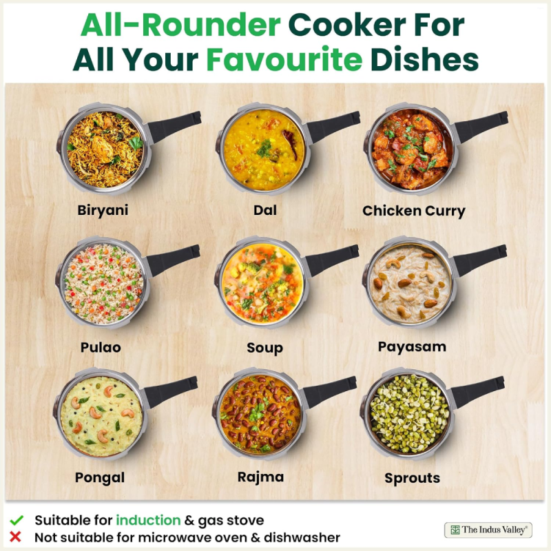 The Indus Valley 2L Pressure Cooker Tri-Ply Stainless Steel KC-TP-PCK-014