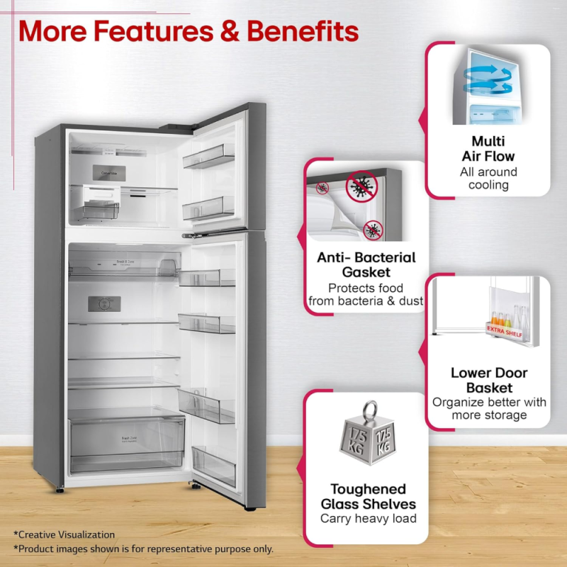 LG 398 L 3 Star Convertible Frost-Free Double Door Refrigerator with Smart Inverter Compressor, Wi-Fi & Multi Air Flow (GLT4036SNPZ, Shiny Steel)