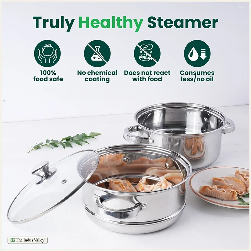 The Indus Valley 22cm Steamer Stainless Steel, 2 Tier KC-SS-ST-004