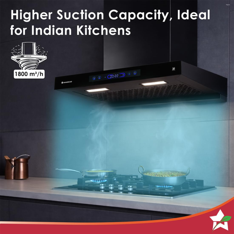 Wonderchef Ultra Sleek 60 cm Filterless BLDC Auto-Clean Chimney with 1800 m³/hr Suction, Motion Sensor, Touch Control & 9 Speed Levels