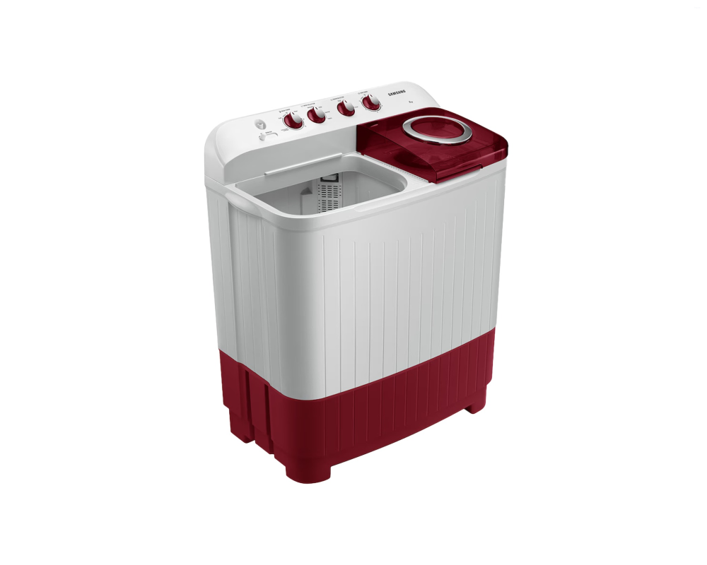 Samsung 8.0 kg Semi Automatic Washing Machine with Hexa Storm Pulsator, Light Gray with Wine Base (WT80C4000RR)