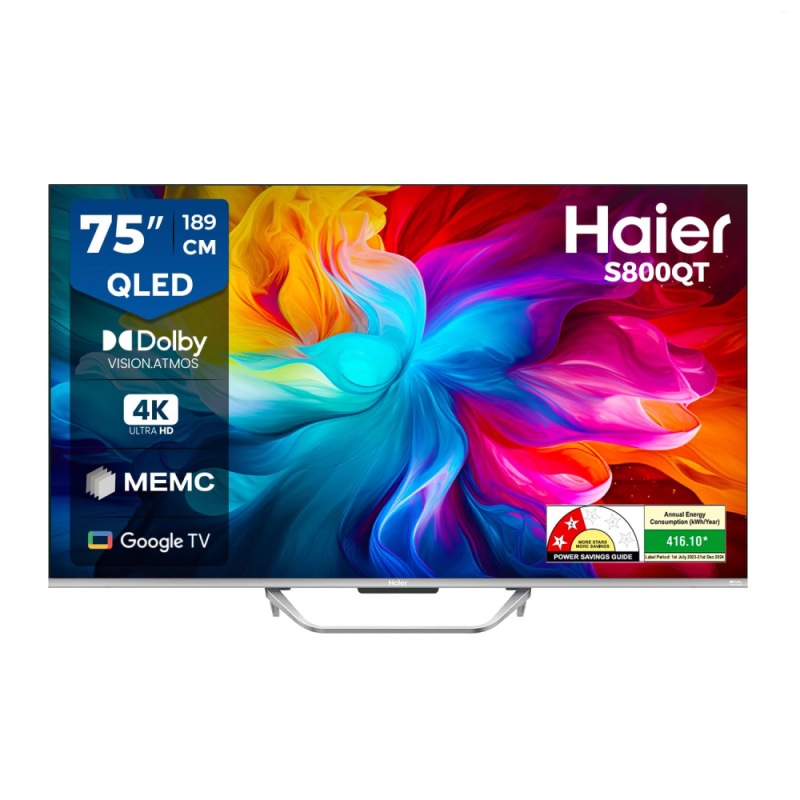 Haier 75 Inch 4K QLED Google TV with Dolby Vision, Dolby Atmos, MEMC & Hands-Free Voice Control 75S800QT