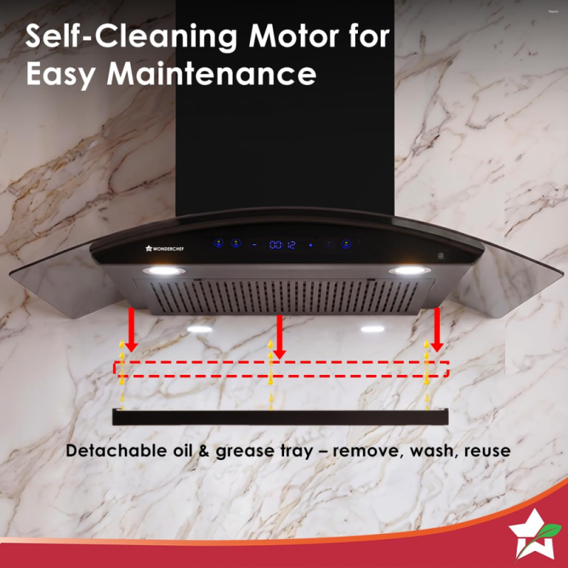 Wonderchef Ultra Curve 90 cm Filterless BLDC Auto-Clean Chimney with 1700 m³/hr Suction, Motion Sensor & Touch Control