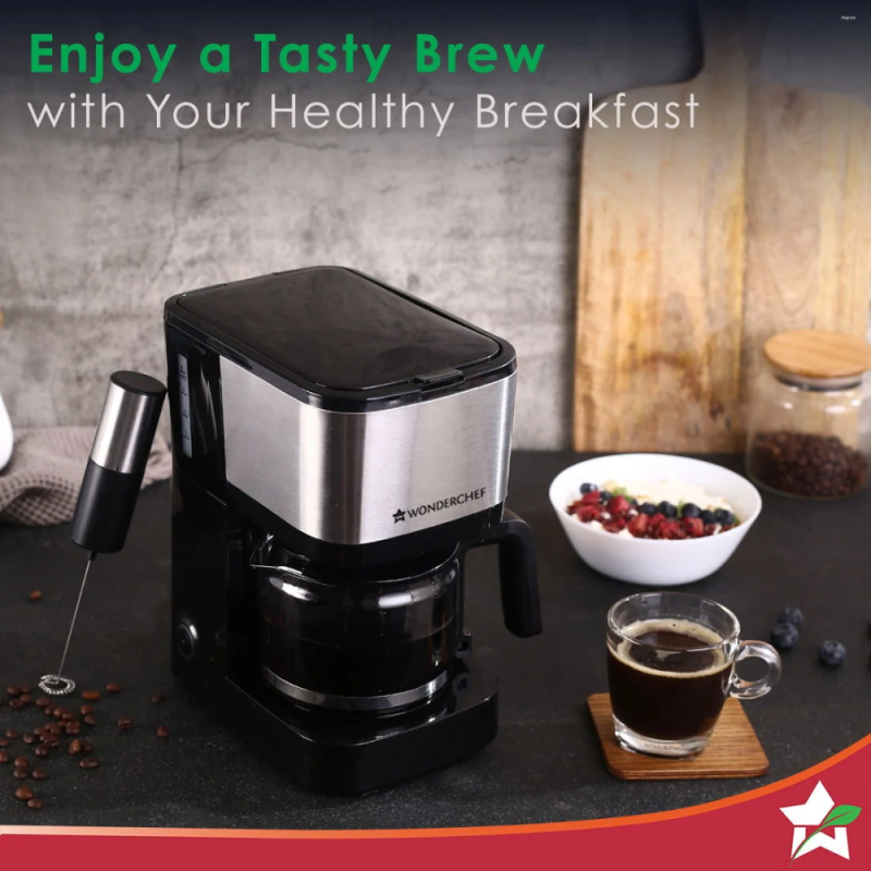 Wonderchef Regalia Pronto 600W Coffee Maker, 750ml Borosilicate Glass Carafe, 6 Cups, Anti-Drip & Auto Shut-Off