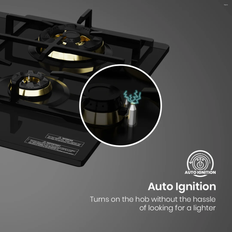 Crompton GrandArt 80cm 4 Burner Built-in Gas Hob with Full Brass 3D Burners & Flame Failure Safety (HOB-GAFB804-MBL)