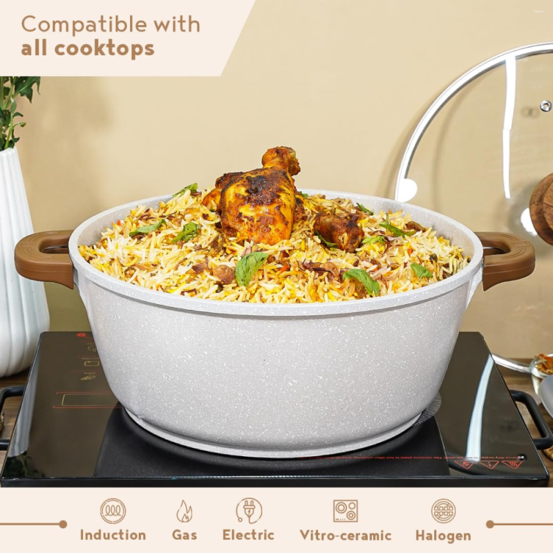 Bergner Naturally Casserole with Lid Ø32 x 14cm Forged Aluminium, Marble Non-Stick, Induction Ready BGD-36044-CR
