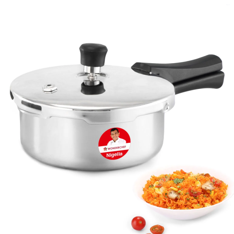 Wonderchef Nigella Tri-Ply 2L Outer Lid Pressure Cooker, 18/10 Stainless Steel, Induction & Gas Compatible, ISI Certified
