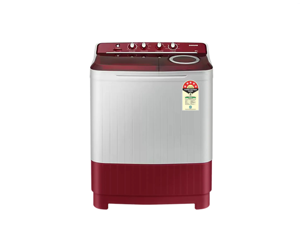 Samsung 8.5 kg Semi Automatic Washing Machine with Hexa Storm Pulsator, Light Gray with Red Base (WT85B4200RR)