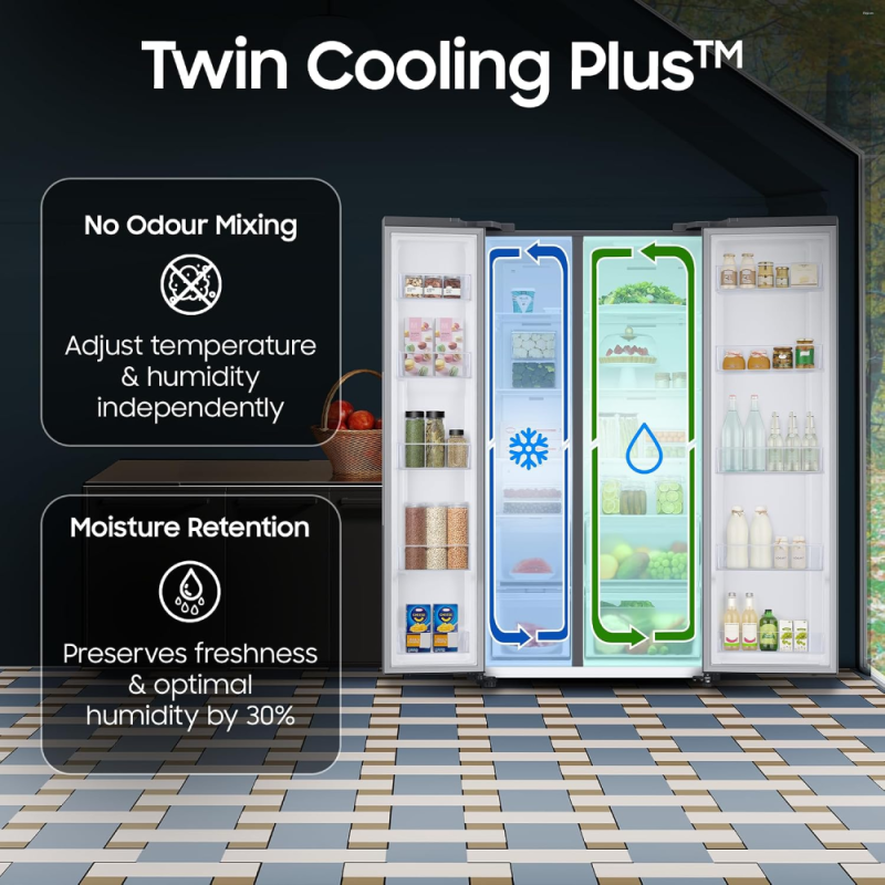Samsung 653 L 3 Star Frost-Free Side-by-Side Refrigerator, Convertible 5-in-1 with AI, Wi-Fi & Digital Inverter – RS76CG8003S9HL