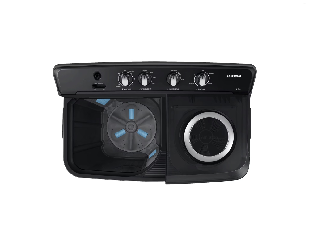 Samsung 9.5 kg Semi Automatic Washing Machine with Hexa Storm Pulsator, Dark Gray with Ebony Black Base (WT95A4260GD)