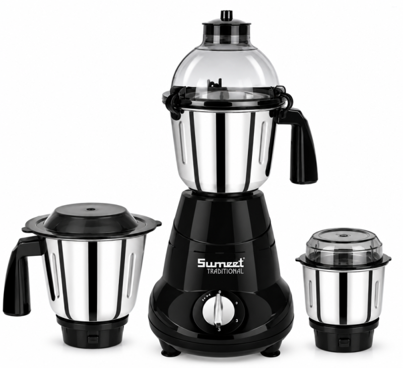 Sumeet Traditional Atlas 750W Mixer Grinder with 3 Stainless Steel Jars, Copper Motor & Multi-Function Blades