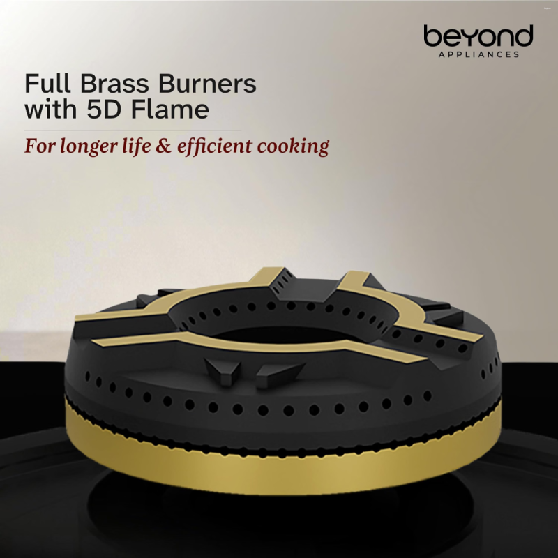 Beyond by BeyondNXT Auriga Pro BA-4B-AU-FB-64-CT-V2 4 Burner Full Brass Gas Cooktop with Auto Ignition, Digital Timer & Flame Failure Device