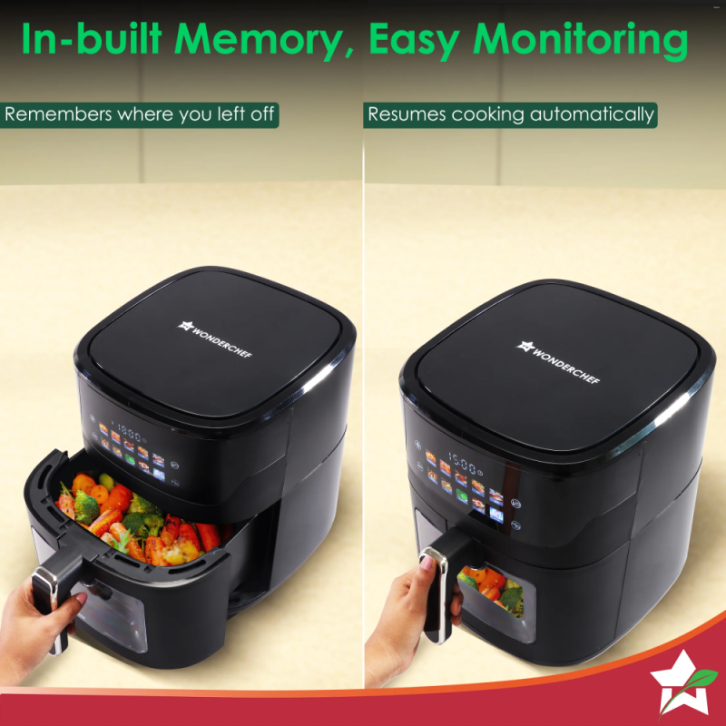 Wonderchef Evita 6.5L 1600W Digital Air Fryer, 12 Preset Menus, Rapid Air 360° Circulation, Viewing Window & Chamber Light