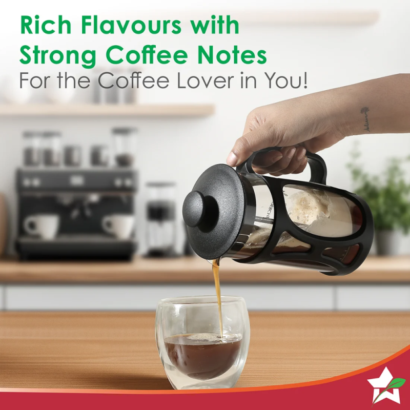 Wonderchef French Press Coffee Maker 350ml, Borosilicate Glass, 18/8 Stainless Steel 4-Level Strainer, 1-Year Warranty