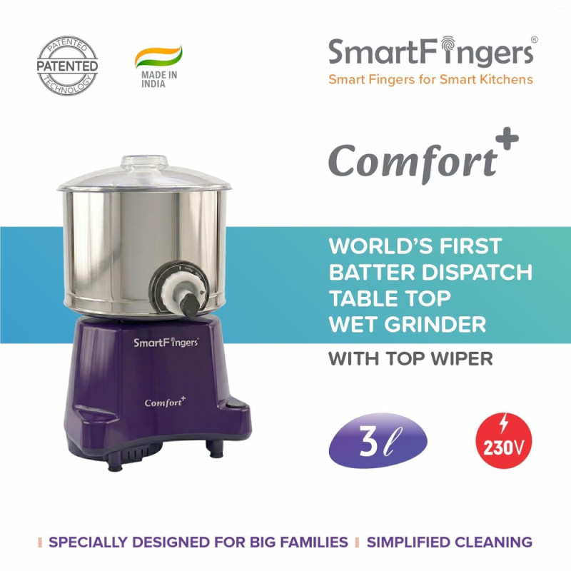 SmartFingers 2 L Masala Plus W2 Wet Grinder with Wet Masala & Batter Dispenser, 150W Motor, Timer