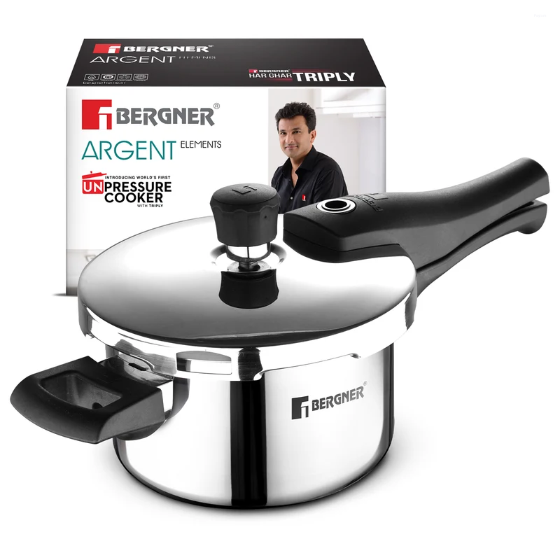 Bergner Argent Elements Elements SS Pressure Cooker 1.5L Tri-Ply Stainless Steel, Induction Ready BGD-9700-MM