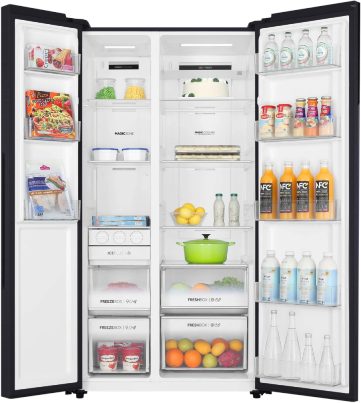 Haier 602 L 3 Star Side-by-Side Convertible Refrigerator with Expert Inverter, Magic Cooling, Deo Fresh & Jumbo Ice Maker HRS-682PNG