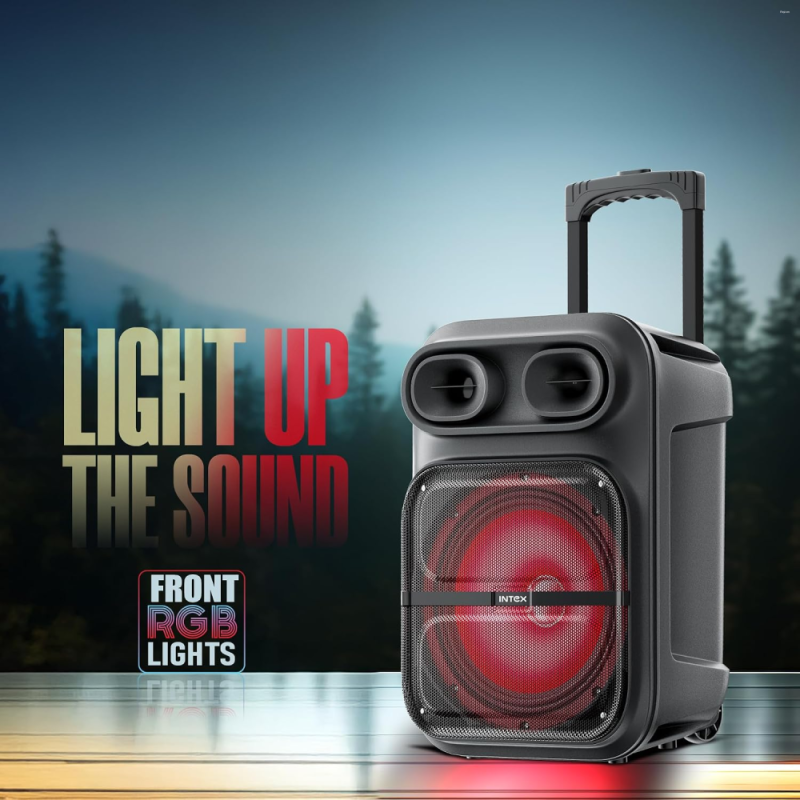 Intex Thriller 600 (S) 60W Trolley Speaker with 12-Inch Subwoofer, RGB LED, Bluetooth, USB, AUX, FM, TF & Wireless Karaoke Mic – Black