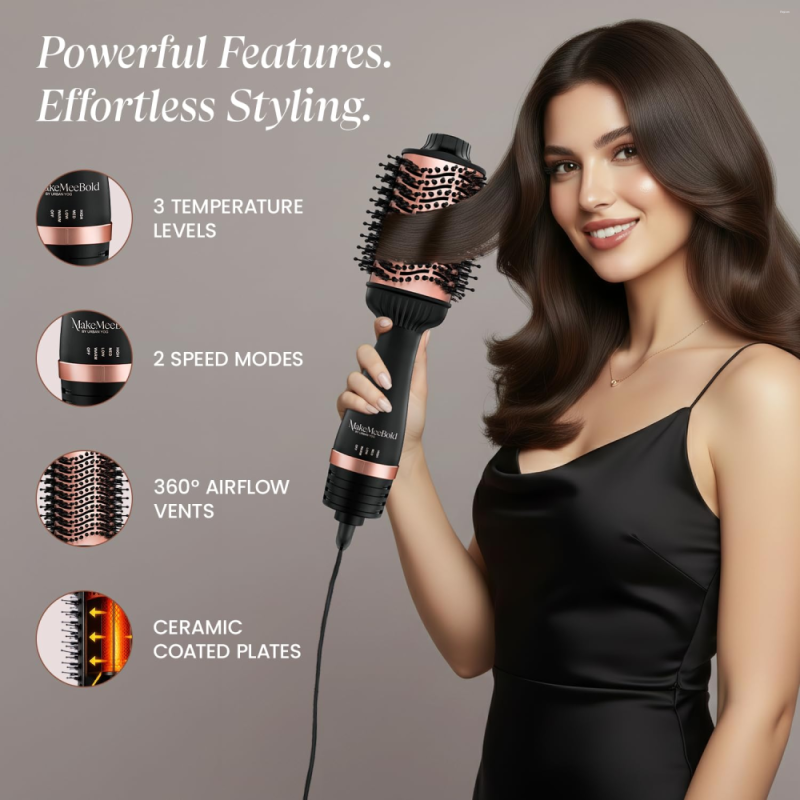 Urban Yog MakeMeeBold 2-in-1 Hot Air Brush with Hair Dryer & Straightener, 3 Temperature & 2 Speed Settings, 360° Airflow Vents, PTC Fast Heating, Ceramic Plates & Auto Shut-Off