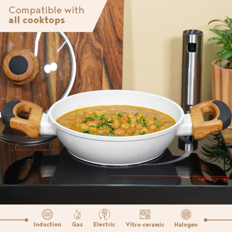 Bergner Naturally Kadai With Lid Ø28cm Forged Aluminium, Marble Non-Stick, Induction Ready BGD-30490-CR