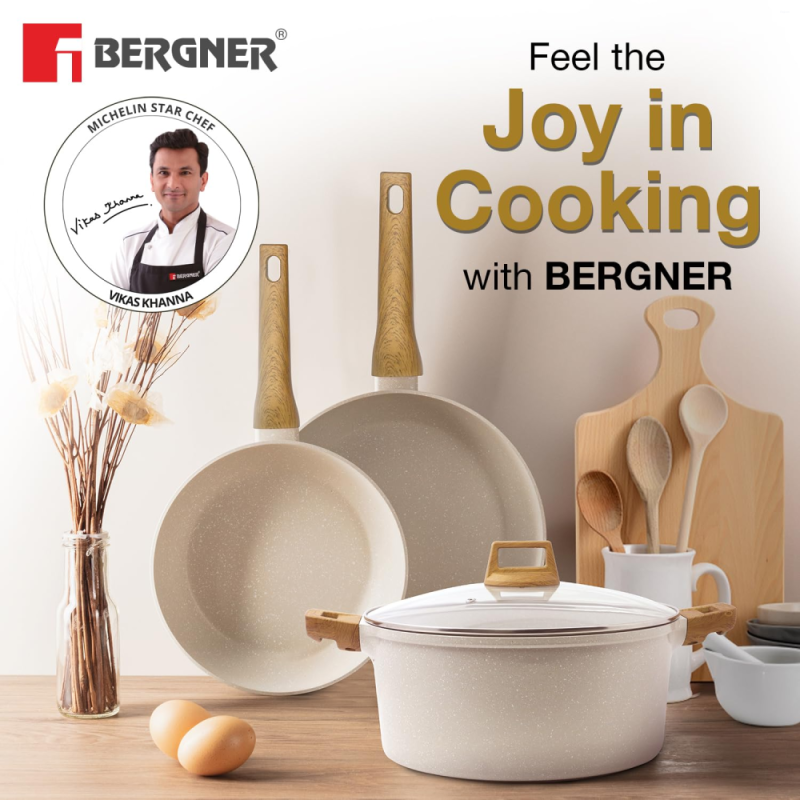 Bergner Naturally Wok Ø28 x 8cm Forged Aluminium, Marble Non-Stick, Induction Ready BGD-30491-CR