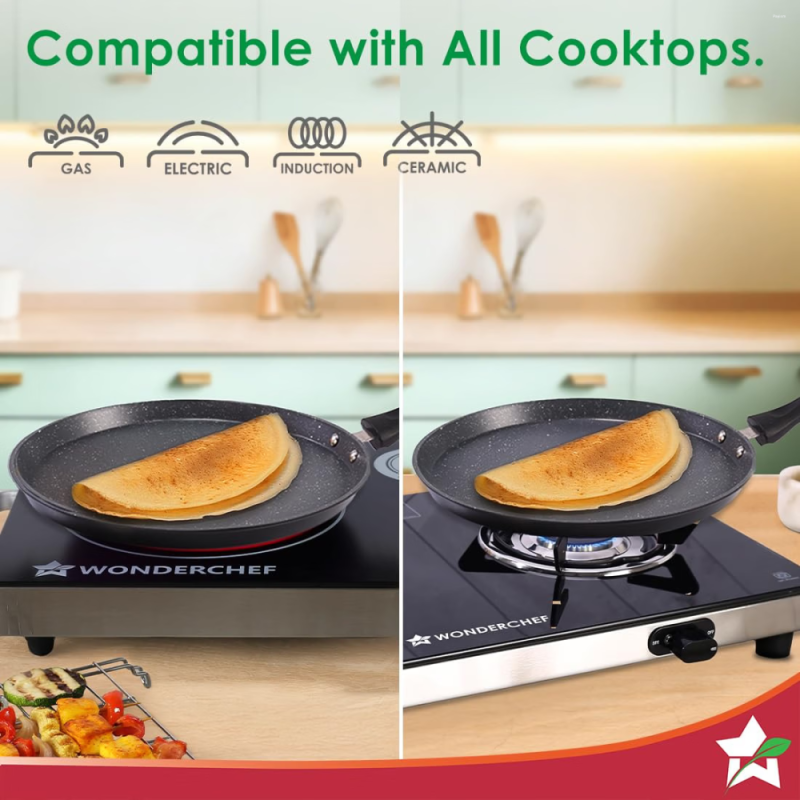 Wonderchef Duralite 28cm Die-Cast Dosa Tawa with 5-Layer Duramax Non-Stick Coating & Soft-Touch Handle, Grey