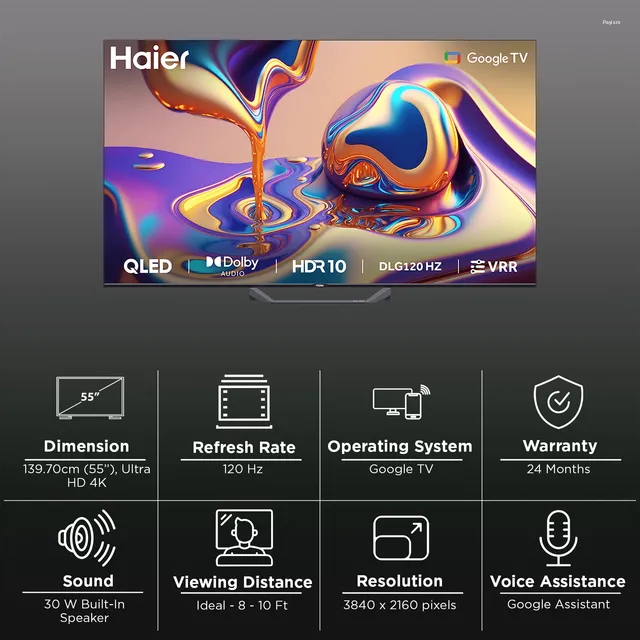 Haier 55 Inch 4K QLED Google TV with DLG 120Hz, HDR10, Dolby Audio & Google Assistant H55S80FUX