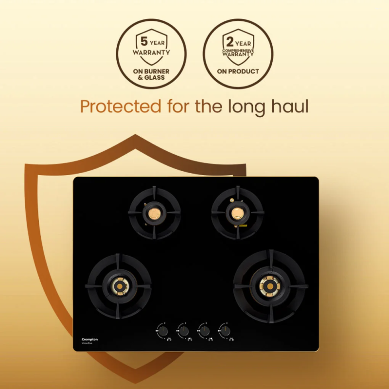 Crompton Viona Plus 82cm 4 Burner Built-in Gas Hob with Auto Ignition & Flame Failure Safety (HOB-VPDC824-MBL)