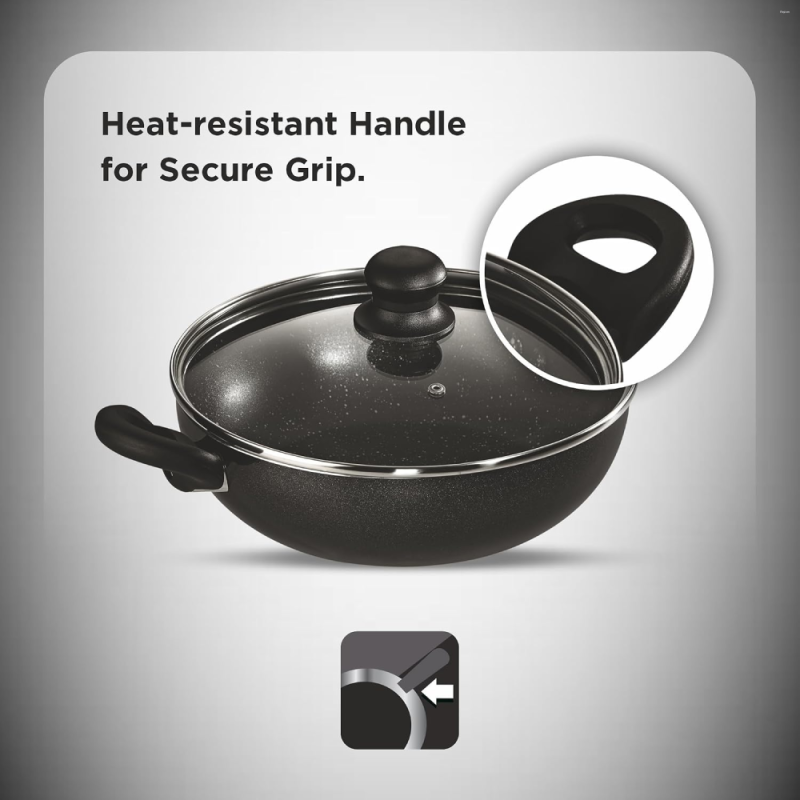 Butterfly Granza 280 mm 2.4 Litre Aluminium Non-Stick Kadai with Glass Lid, 5-Layer Teflon Infinity Granite Coating & Induction Base