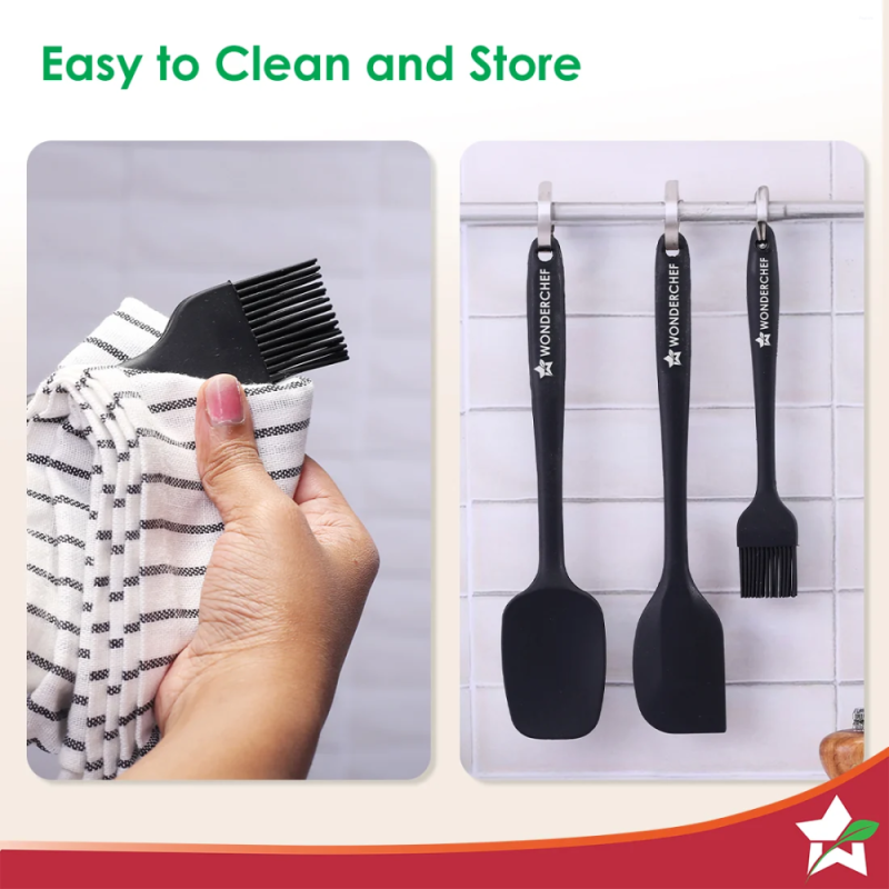 Wonderchef Ambrosia Silicone Kitchen Tools Set 3 Pcs, Spatula, Spoon & Brush, Food-Grade & Heat Resistant