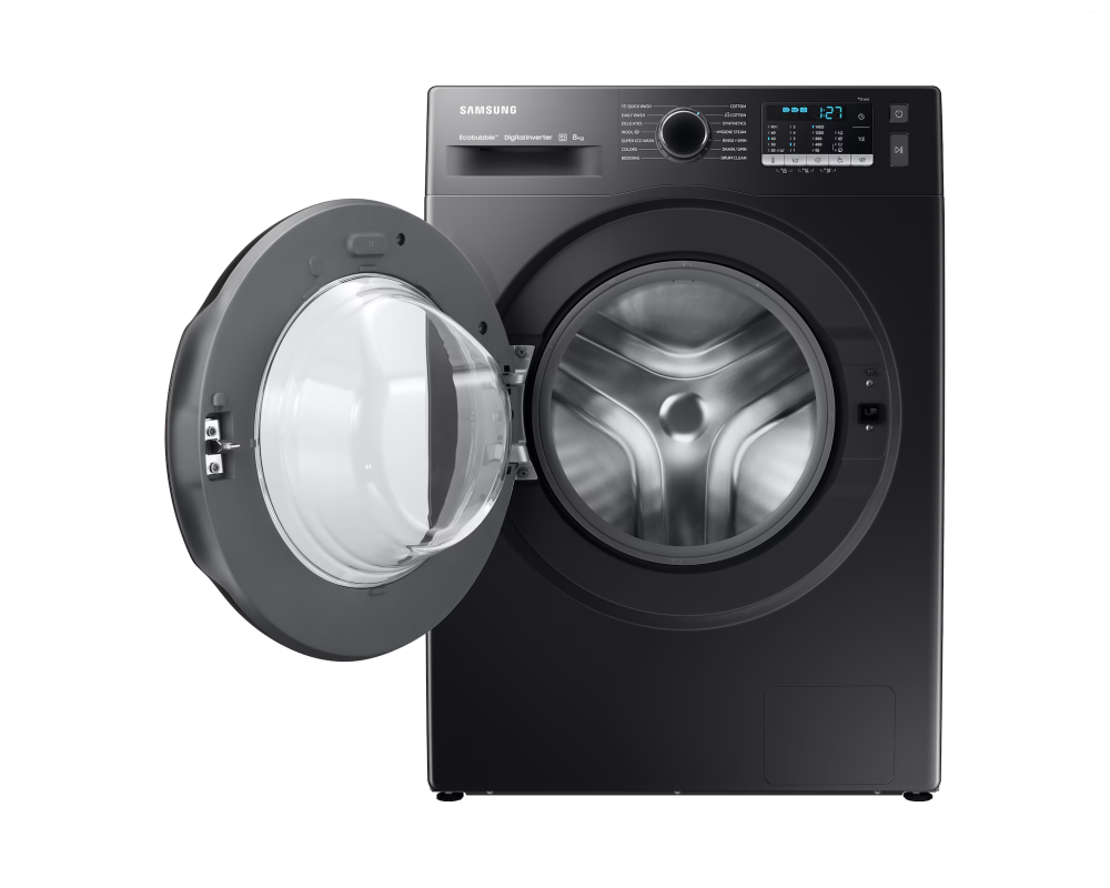 Samsung 8.0 kg Front Load Washing Machine with EcoBubble, Hygiene Steam & DIT Motor, Black Caviar (WW80TA046AB)