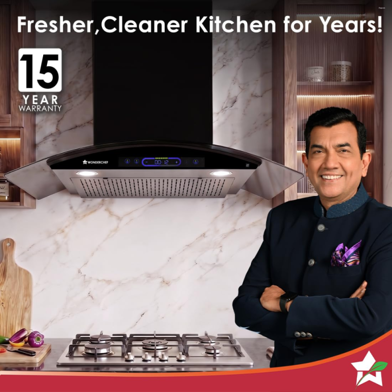 Wonderchef Ultra Curve 90 cm Filterless BLDC Auto-Clean Chimney with 1700 m³/hr Suction, Motion Sensor & Touch Control