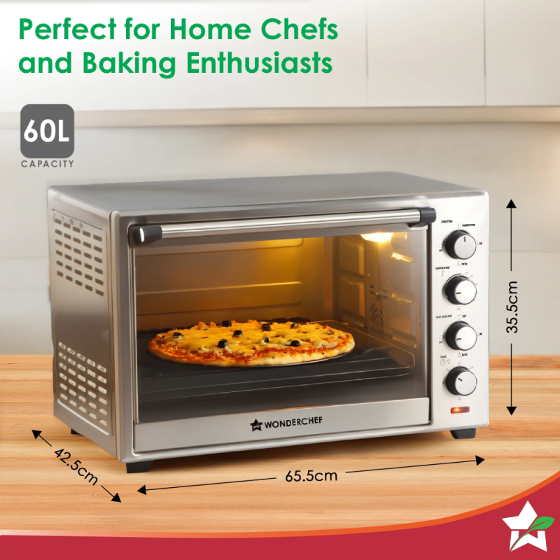Wonderchef OTG SS 60L 2000W Oven Toaster Griller, Rotisserie, Convection, 6-Stage Heat Selection & 250°C