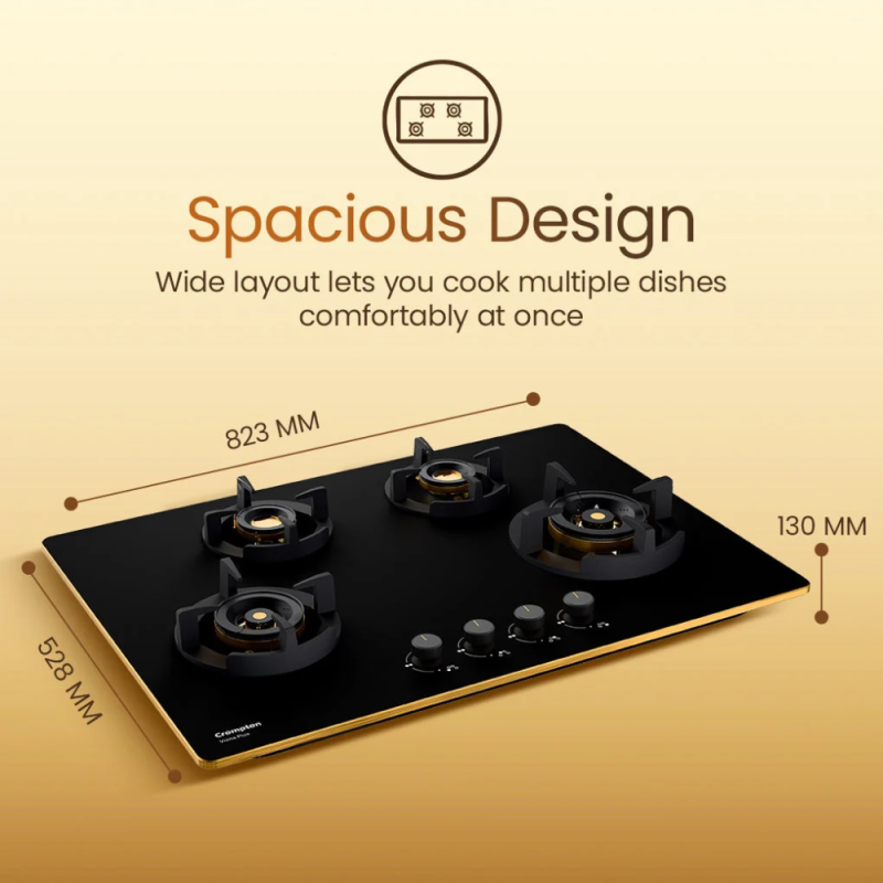 Crompton Viona Plus 82cm 4 Burner Built-in Gas Hob with Auto Ignition & Flame Failure Safety (HOB-VPDC824-MBL)