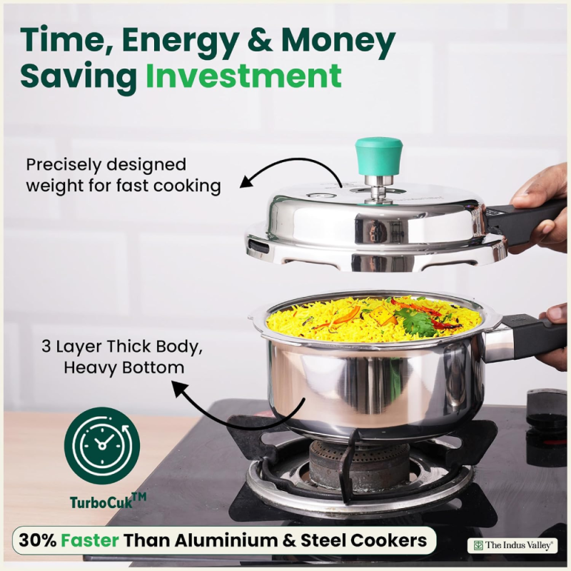 The Indus Valley 2L Pressure Cooker Tri-Ply Stainless Steel KC-TP-PCK-014