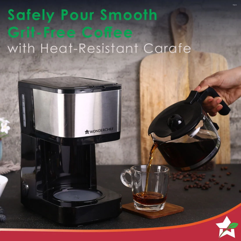 Wonderchef Regalia Pronto 600W Coffee Maker, 750ml Borosilicate Glass Carafe, 6 Cups, Anti-Drip & Auto Shut-Off