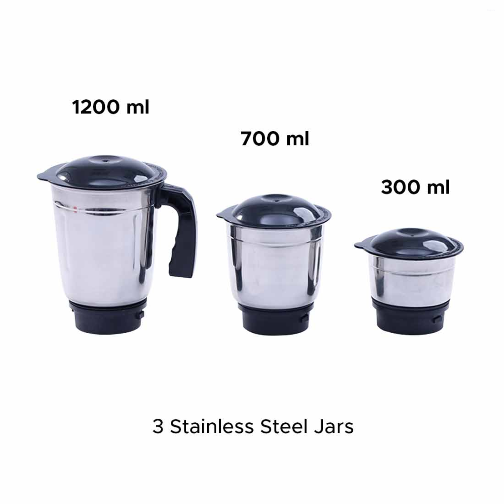 Wonderchef Capri 550W Mixer Grinder with 3 Stainless Steel Jars, Copper Motor, Stainless Steel Blades & Overload Protection