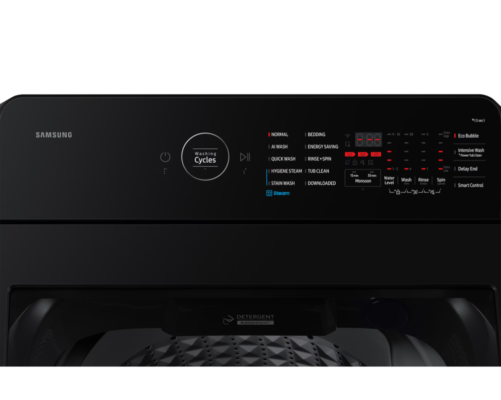 Samsung 8.0 kg Top Load Washing Machine with EcoBubble & Heater, Black Caviar (WA40F08H2B)