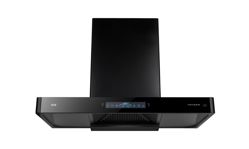 IFB 90 cm Wall Mounted Kitchen Chimney with 10 Speed BLDC Motor and Booster Mode (IT AC FL BLDC 90, Black Glass Finish)