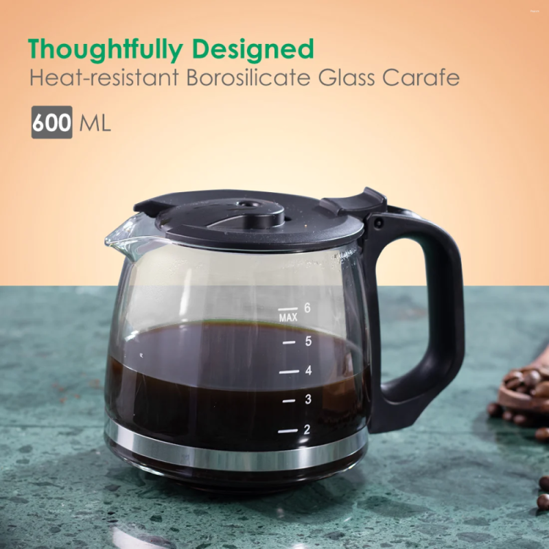 Wonderchef Onyx Brew 600W 750ml Drip Coffee Maker, 6 Cups, Borosilicate Glass Carafe, Hot Plate & Anti-Drip