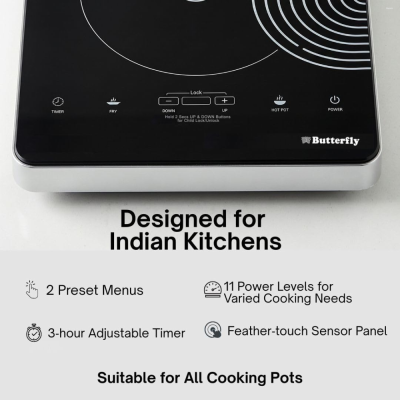 Butterfly Raedius Digi 2200W Infrared Cooktop with Touch Control, LED Display & Child Lock