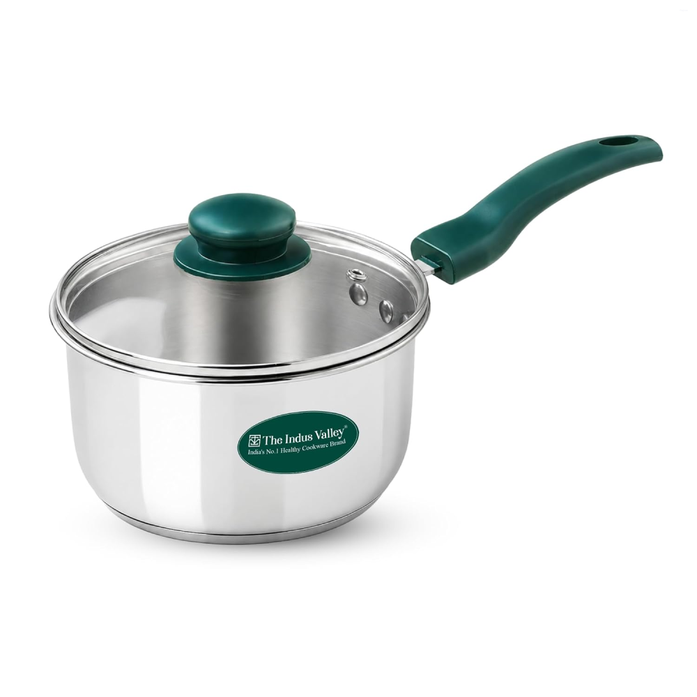 The Indus Valley 1.5L Saucepan Tri-Ply Stainless Steel, Glass Lid KC-TP-SP-005