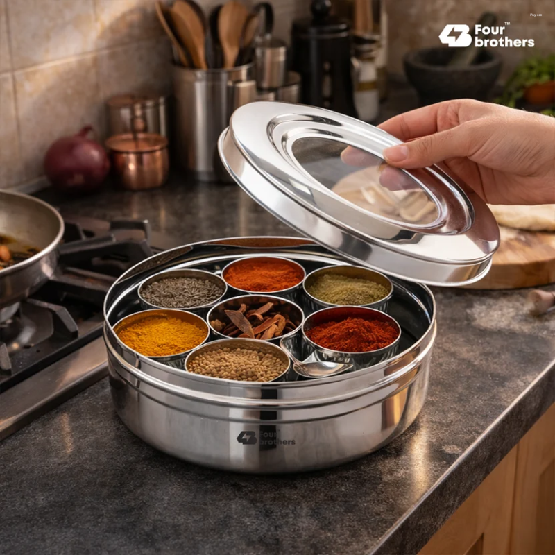 Four Brothers SS Spice Box 7 in 1 See Through Lid Small 4BSB-S