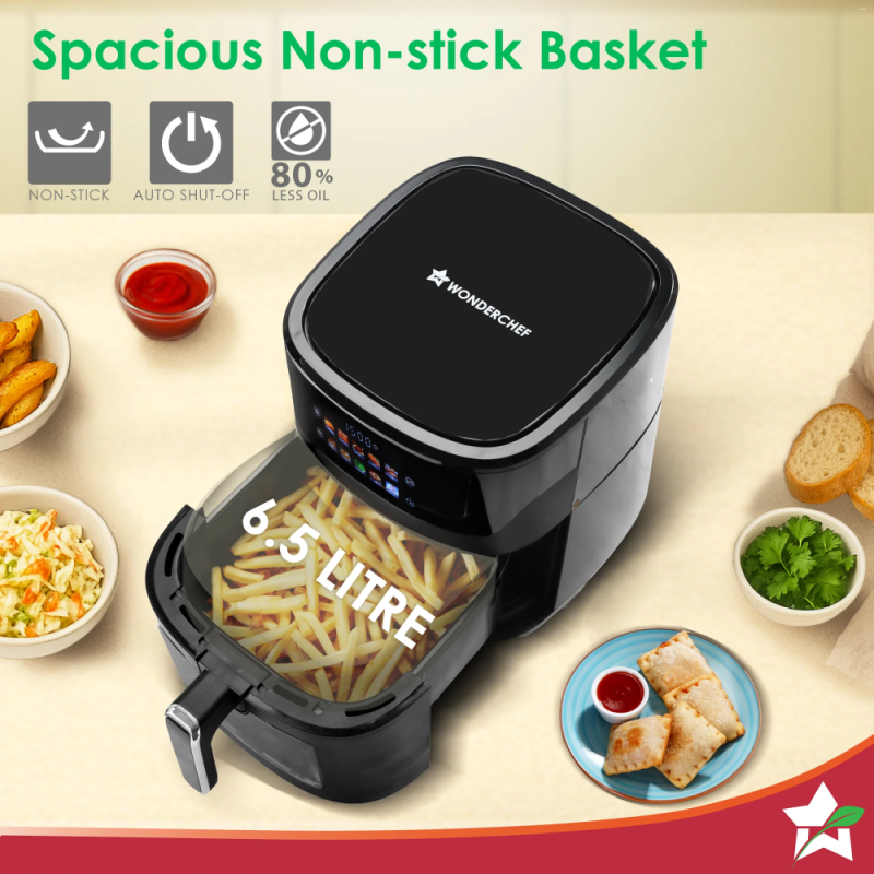 Wonderchef Evita 6.5L 1600W Digital Air Fryer, 12 Preset Menus, Rapid Air 360° Circulation, Viewing Window & Chamber Light