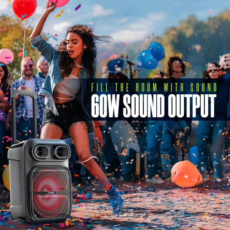 Intex Thriller 600 (S) 60W Trolley Speaker with 12-Inch Subwoofer, RGB LED, Bluetooth, USB, AUX, FM, TF & Wireless Karaoke Mic – Black
