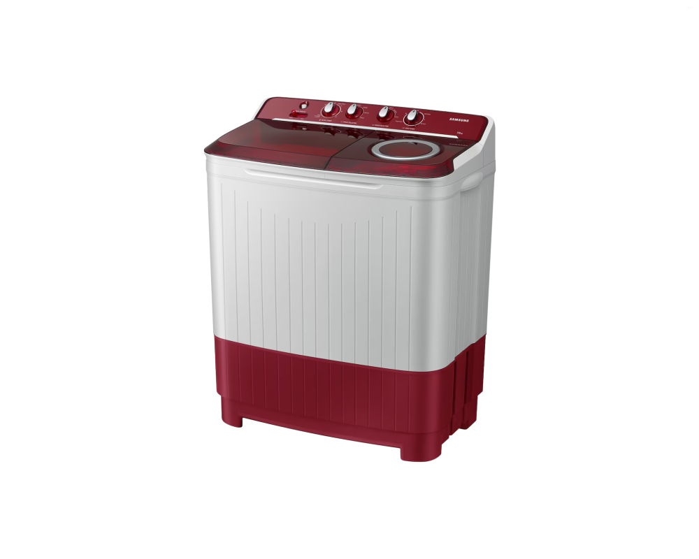 Samsung 7.5 kg Semi Automatic Washing Machine with Hexa Storm Pulsator, Light Gray with Red Base (WT75B3200RR)