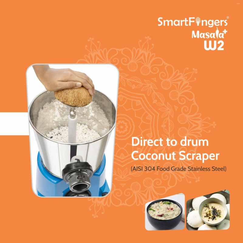 SmartFingers 2 L Masala Plus W2 110V Wet Grinder for USA, 150W Motor, Wet Masala & Batter Dispenser