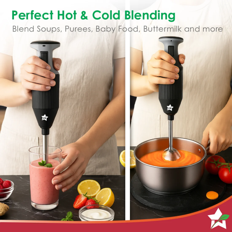 Wonderchef Prima Plus 250W Electric Hand Blender, 2-Speed, Stainless Steel Blades, Hot & Cold Blending, Whisk & Chopper
