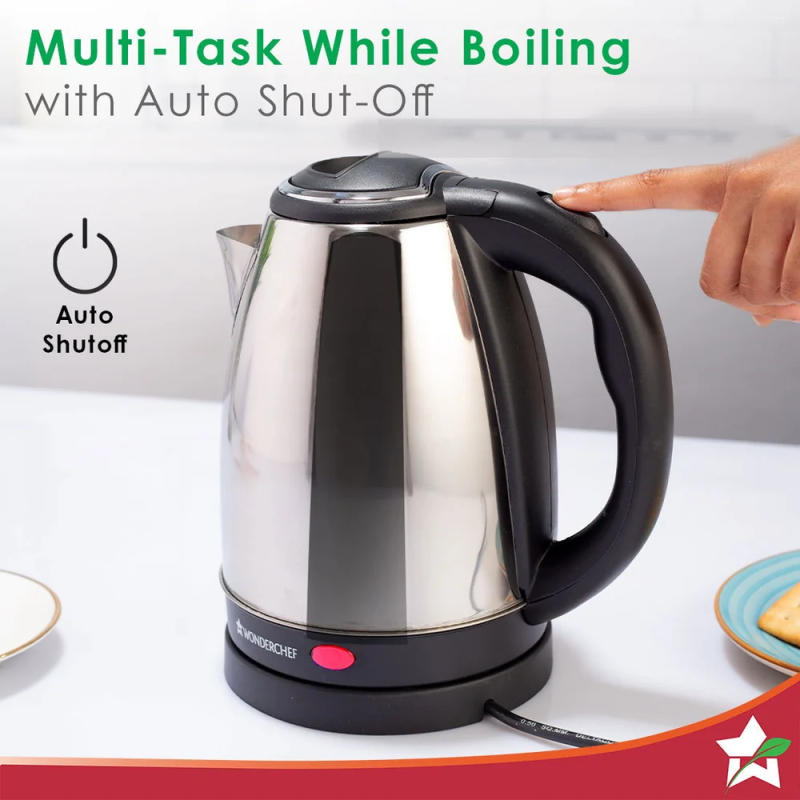 Wonderchef Crescent 1.8L 1350W Electric Kettle, Stainless Steel Body, Safety Locking Lid, Thermostat & Auto Shut-Off