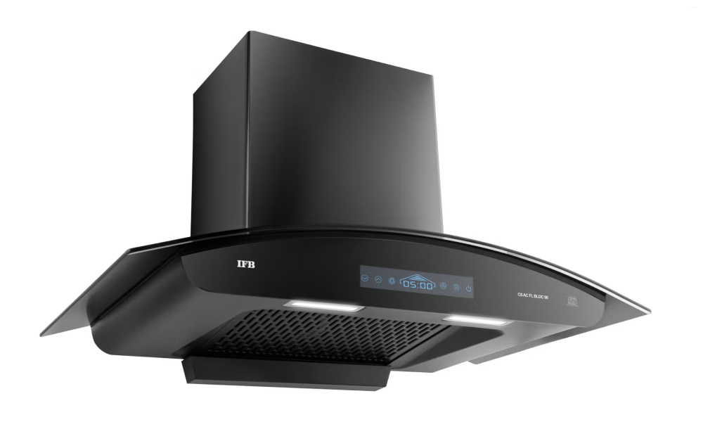 IFB 90 cm Wall Mounted Kitchen Chimney with BLDC Motor (CS AC FL BLDC 90, Black Glass Finish)